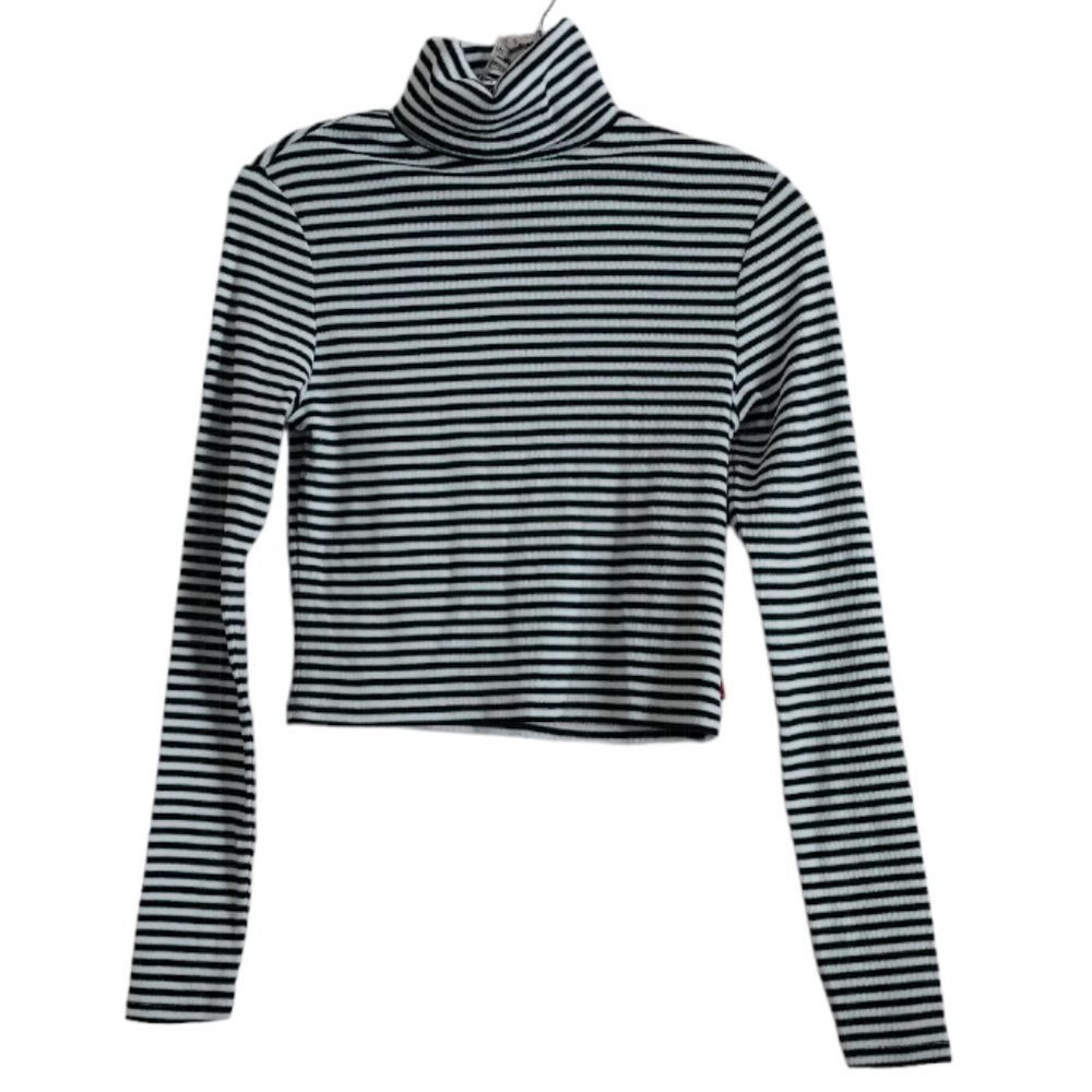 Levis Women's long-sleeved striped high-neck stretch blouse Size XS